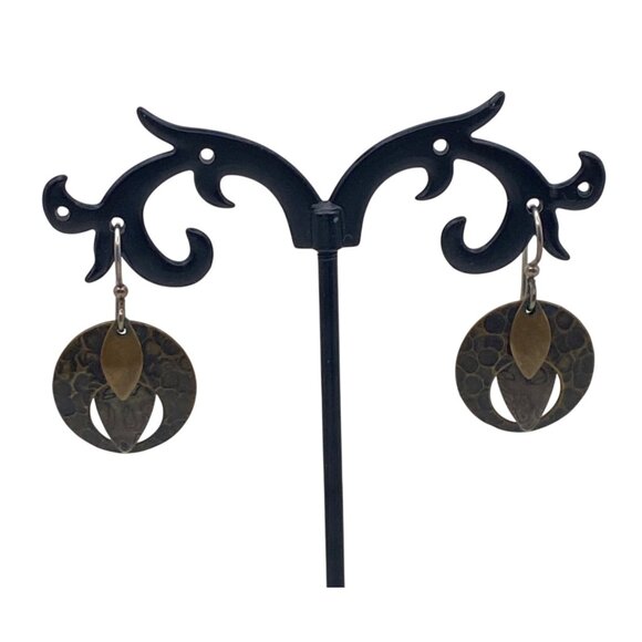 Handcrafted Sterling Silver Brass Copper Dangle Earrings Textured Butterfly Boho - Picture 5 of 8